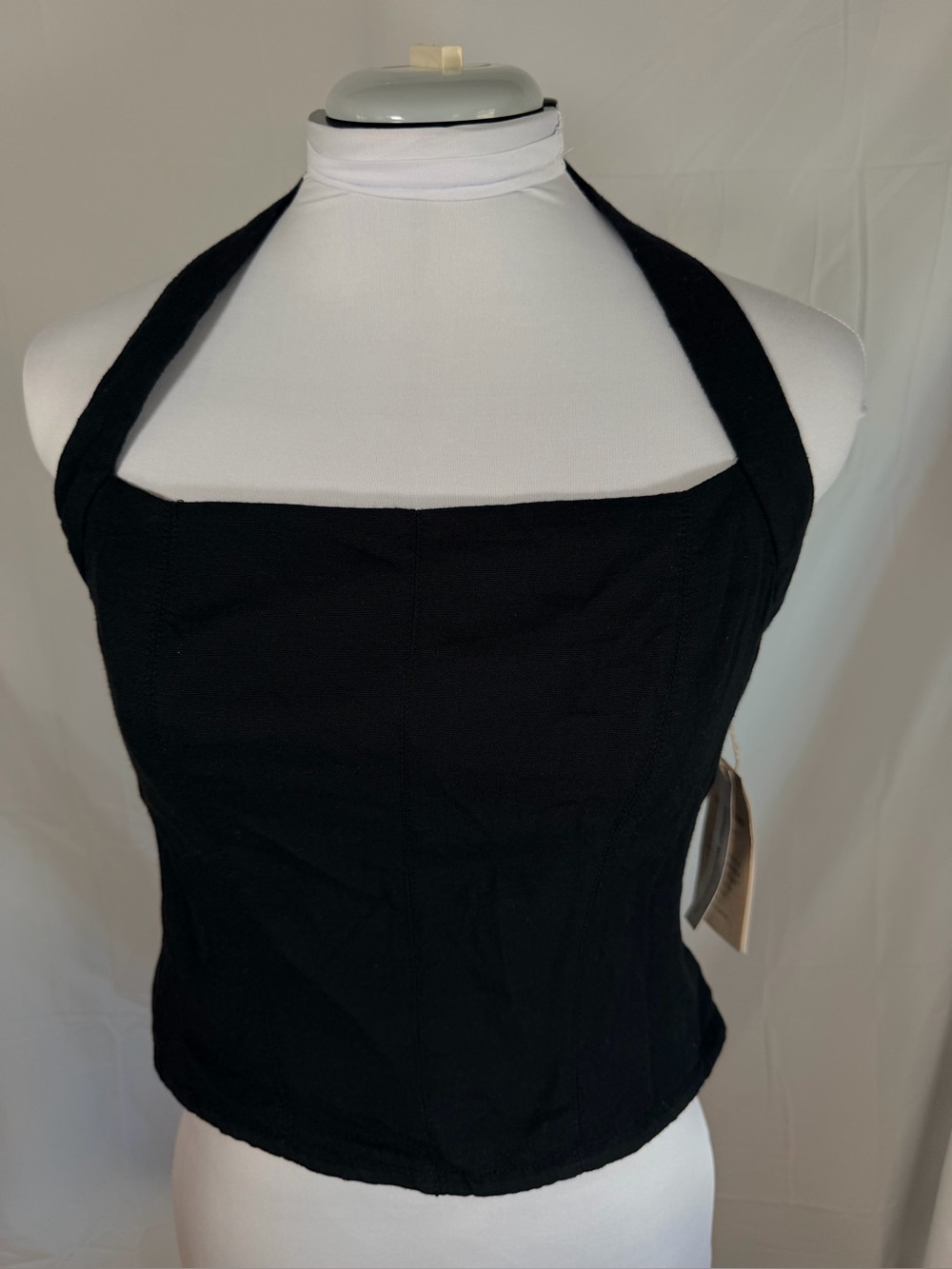 Black Halter Crop Top Midnight Sky smocked back